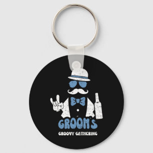 Groomsmen Groom's Groovy Gathering - Groom Sayings Keychain