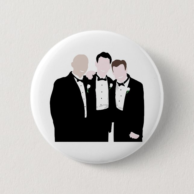 Groomsmen in Black Tie Pose for a Picture 2 Inch Round Button (Front)