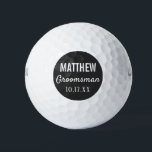 Groomsmen Modern Typography Wedding Favour Golf Balls<br><div class="desc">For the groom who loves to golf!  These golf balls are the perfect favour or gift for the golfer groomsmen in your wedding,  either for your bachelor party or for your wedding day.  Personalize each golf ball with the name of each groomsman and date of your choice.</div>
