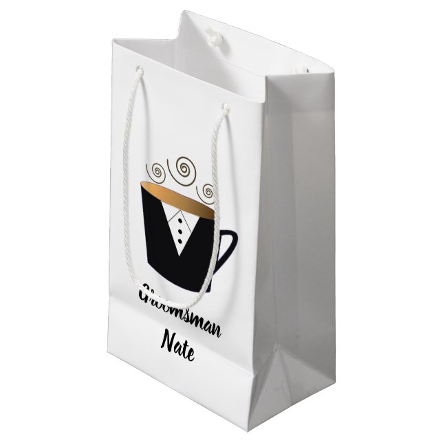Groomsmen Personalized Name Tuxedo Small Gift Bag (Front Angled)