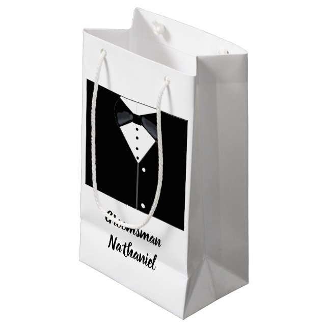 Groomsmen personnalisé noir Tuxedo petit sac cadea (Devant Angle)