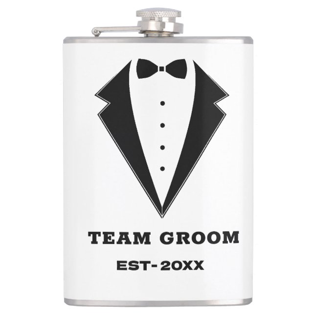 Groomsmen Proposal Glass, Team Groom Personalized  Hip Flask (Front)