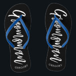 Groomsmen | Script Style Custom Wedding Flip Flops<br><div class="desc">A little something for your ultra special Groomsmen. Have them happy to stand by your side on your special day of matrimony with this unique set of personalized flip-flops. It features the words "groomsmen" in an elegant script style text. Underneath this towards the heel is a spot for a custom...</div>