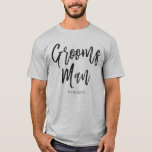 Groomsmen | Script Style Custom Wedding T-Shirt<br><div class="desc">A little something for your ultra special groomsman. Have them happy to stand by your side on your special day of matrimony with this unique personalized name bridesmaid shirts. It features the words "groomsman" in an elegant script style text. Underneath this is a spot for a custom name or initials....</div>