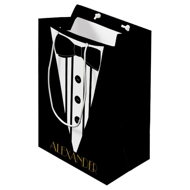 Groomsmen Tuxedo Personalized Wedding Thank You Medium Gift Bag (Front Angled)