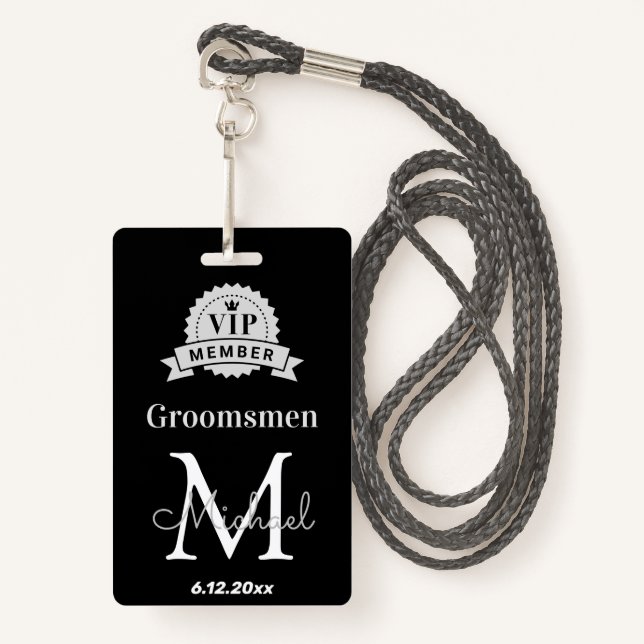 groomsmen vip member, bachelor party favour badge (Front with Lanyard)
