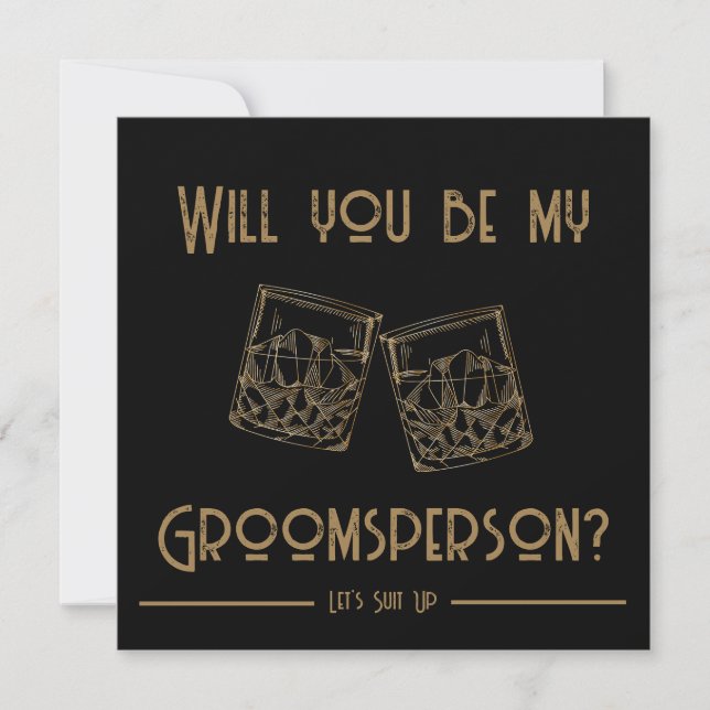 Groomsperson Invitation Card Whiskey Glasses (Front)