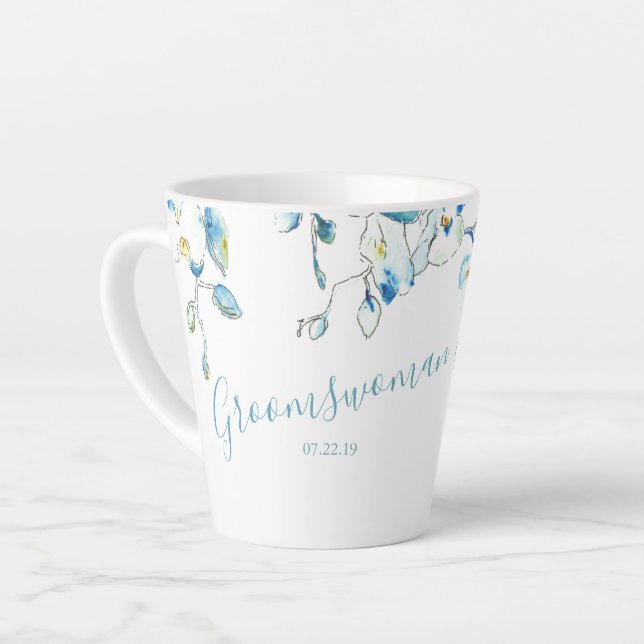 Groomswoman Cadeau bleu Aquarelle Orchidée Mug (Angle gauche)