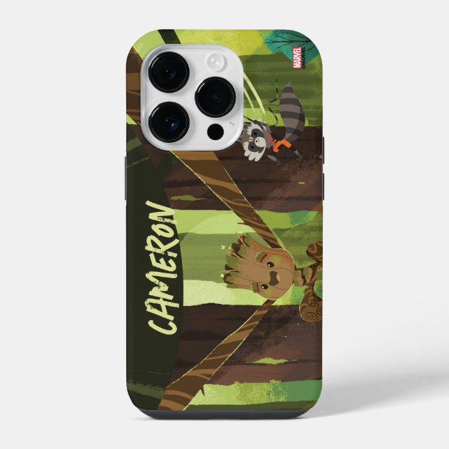 Groot and Rocket Swinging From Trees iPhone Case (Back)