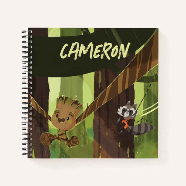 Groot and Rocket Swinging From Trees Notebook (Front)
