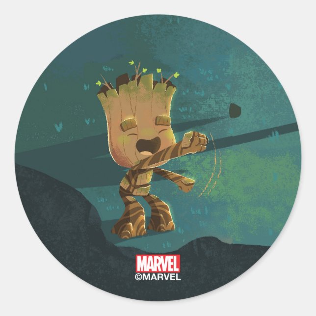 Groot Dancing Illustration Classic Round Sticker (Front)