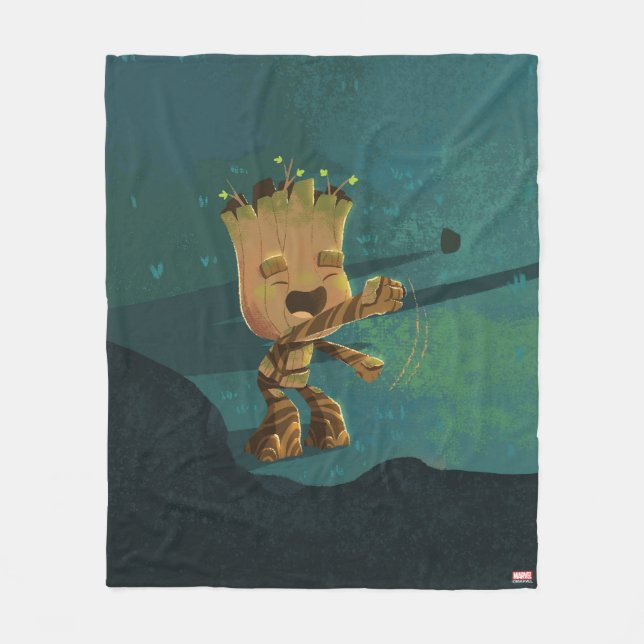 Groot Dancing Illustration Fleece Blanket (Front)