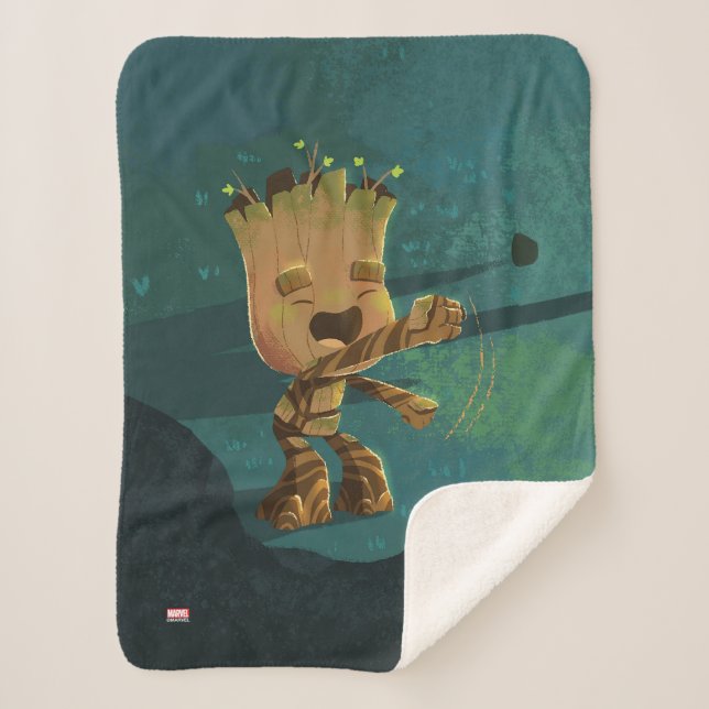 Groot Dancing Illustration Sherpa Blanket (Front)