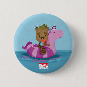 Groot Swimming on a Pool Float 2 Inch Round Button