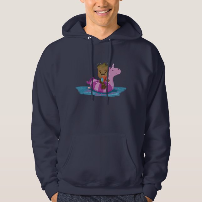 Groot Swimming on a Pool Float Hoodie (Front)