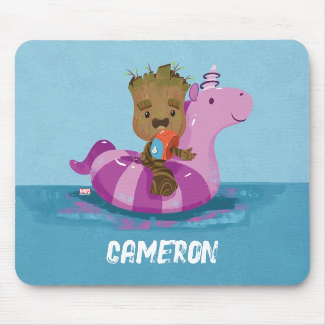 Groot Swimming on a Pool Float Mouse Pad (Front)