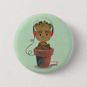 Groot Wearing Headphones 2 Inch Round Button