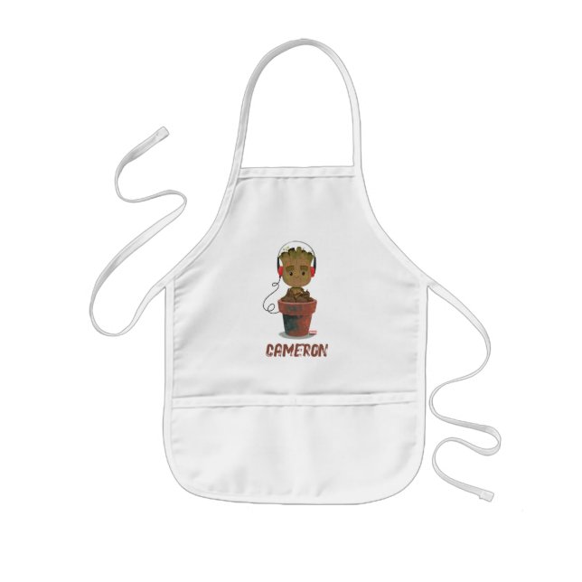 Groot Wearing Headphones Kids Apron (Front)