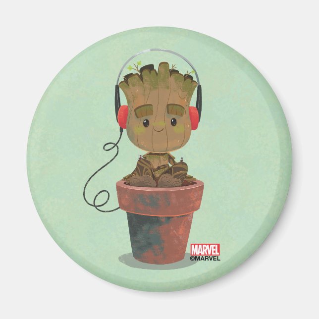 Groot Wearing Headphones Magnet (Front)