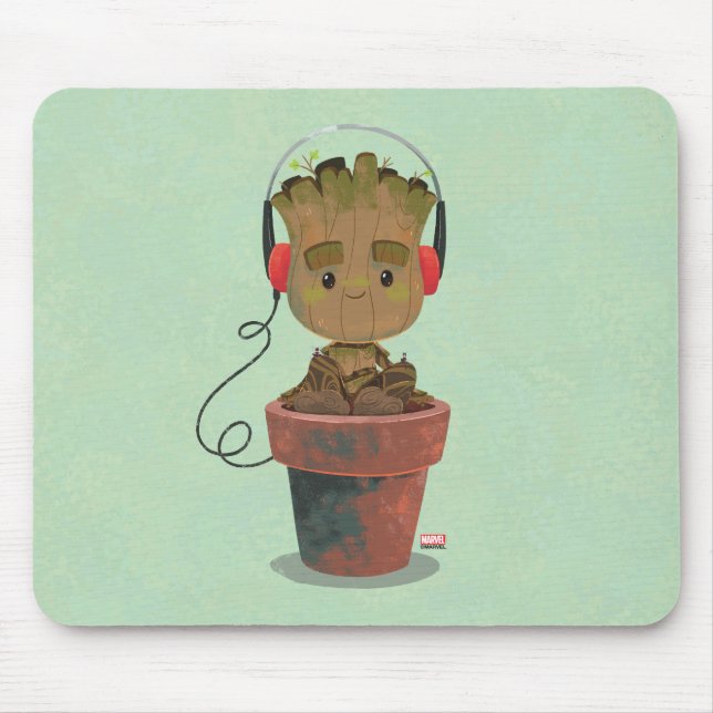 Groot Wearing Headphones Mouse Pad (Front)