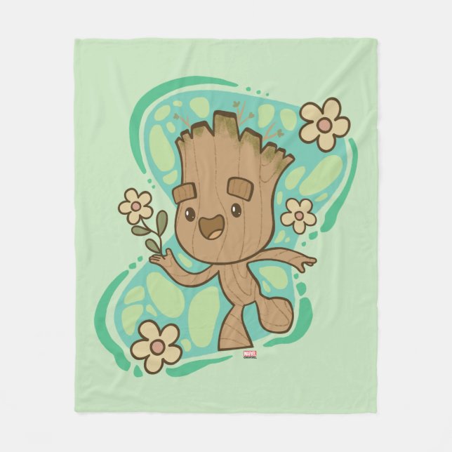 Groot with Yellow Flowers Fleece Blanket (Front)