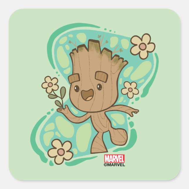 Groot with Yellow Flowers Square Sticker (Front)