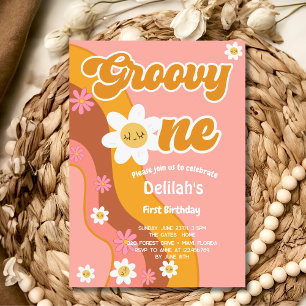Groove one retro vintage first birthday invitation