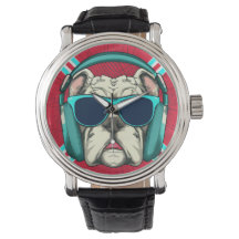 Groove Pup Montre Vintage bracelet en cuir noir po