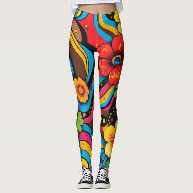 Groove Waves 70s Psychedelic Line Pattern Leggings (Front)