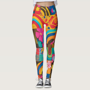 Groove Waves 70s Psychedelic Line Pattern Leggings