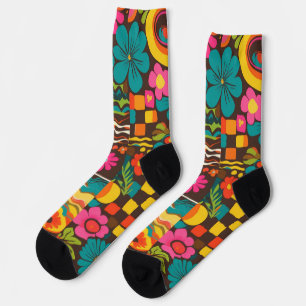 Groove Waves 70s Psychedelic Line Pattern Socks