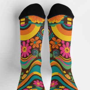 Groove Waves 70s Psychedelic Line Pattern Socks