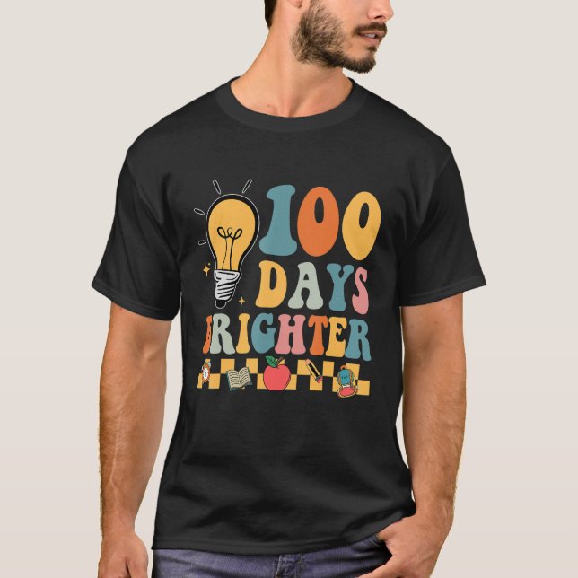 Groovy 100 Days Brighter Hippie Teacher 100th Day  T-Shirt (Front)
