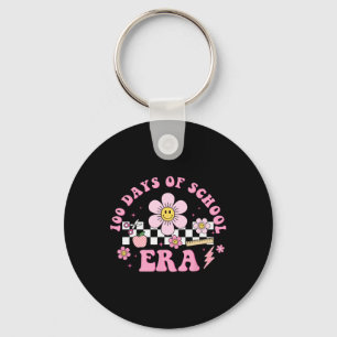 Groovy 100 Days Of School Era Flower 100th Day Tea Keychain