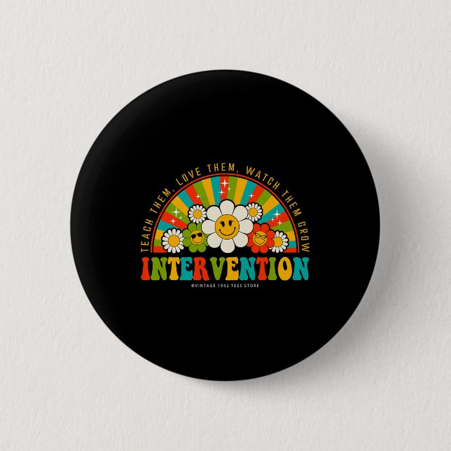 Groovy 100 Days Of School Teacher Intervention Squ 2 Inch Round Button (Front)