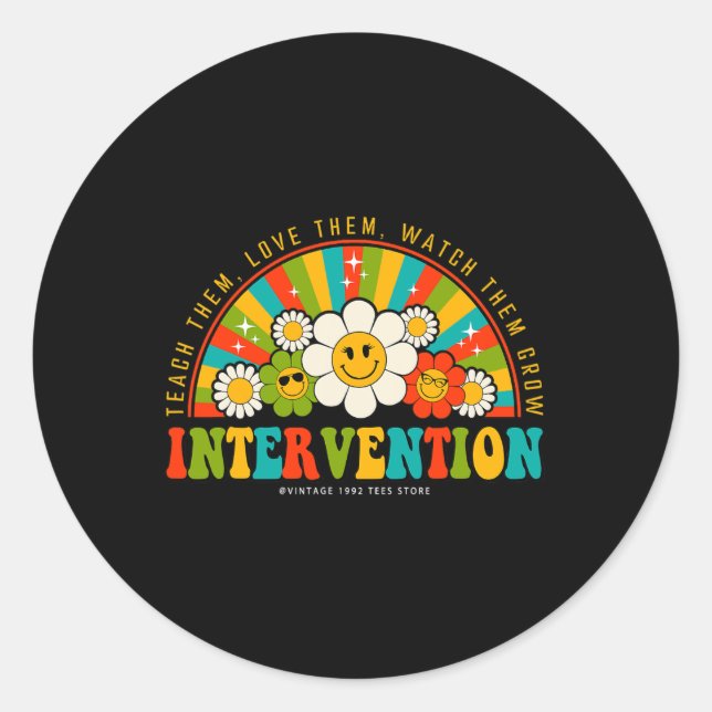 Groovy 100 Days Of School Teacher Intervention Squ Classic Round Sticker (Front)