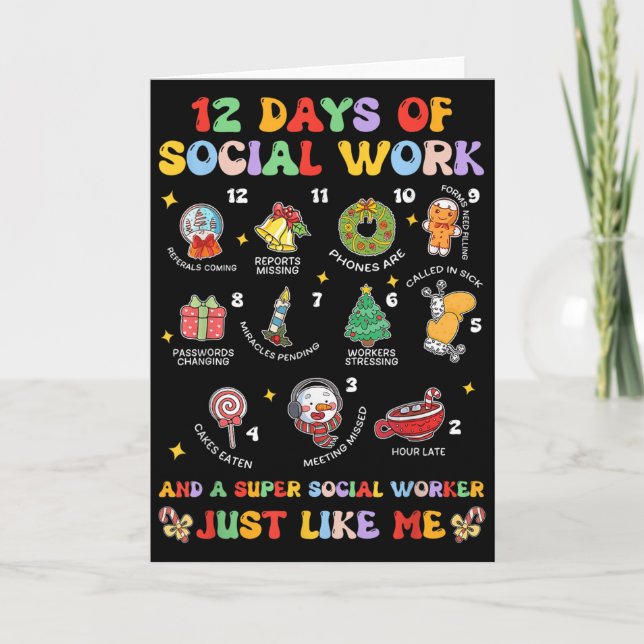 Groovy 12 Days Of Social Work Christmas School Soc Card (Front)