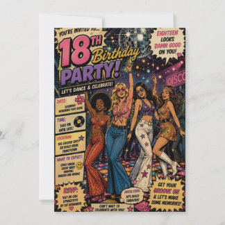 Groovy 1970's disco 18th Birthday invitation