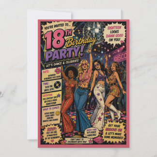 Groovy 1970's disco 18th Birthday invitation