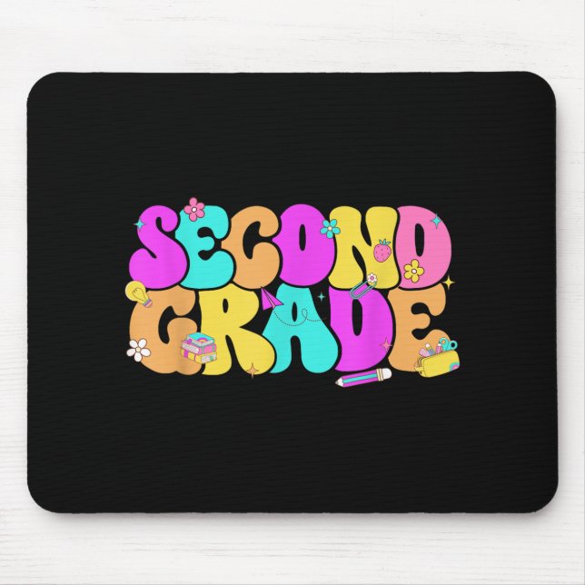 Groovy 2nd Second Grade Back To School Pencil Flor Mouse Pad (Front)