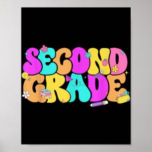 Groovy 2nd Second Grade Back To School Pencil Flor Poster