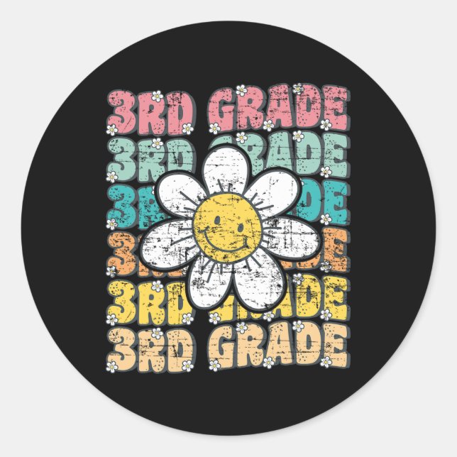 Groovy 3rd Grade Back To School First Day Of Third Classic Round Sticker (Front)