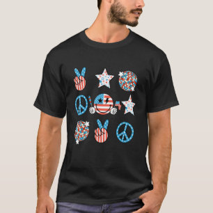 Groovy 4th of July American Vibes Happy Face Firew T-Shirt