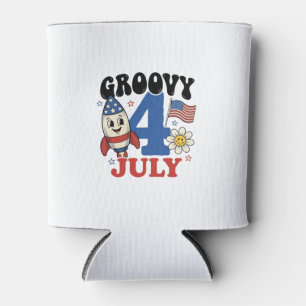 Groovy 4th of July Rocket Patriotic Shirt Design_1 Can Cooler
