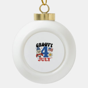 Groovy 4th of July Rocket Patriotic Shirt Design_1 Ceramic Ball Christmas Ornament