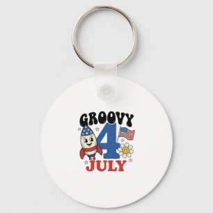 Groovy 4th of July Rocket Patriotic Shirt Design_1 Keychain