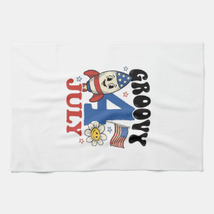 Groovy 4th of July Rocket Patriotic Shirt Design_1 Kitchen Towel