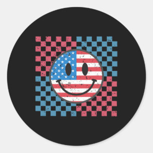 Groovy 4th Of July Smile Face Usa Flag Freedom  Classic Round Sticker