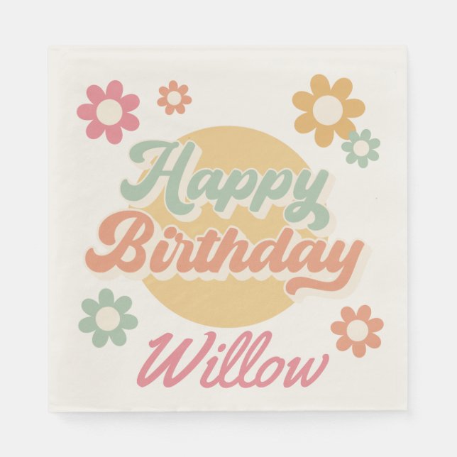 Groovy 60's 70's Flowers Birthday Party, Any Age Napkin (Front)