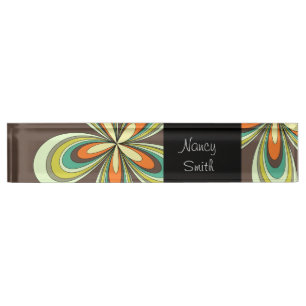 Groovy 60s 70s Hippie Flower Brown Retro Daisy Nameplate